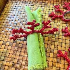 Red & Silver Beaded Coral Shaped Napkin Holders 4 Total
